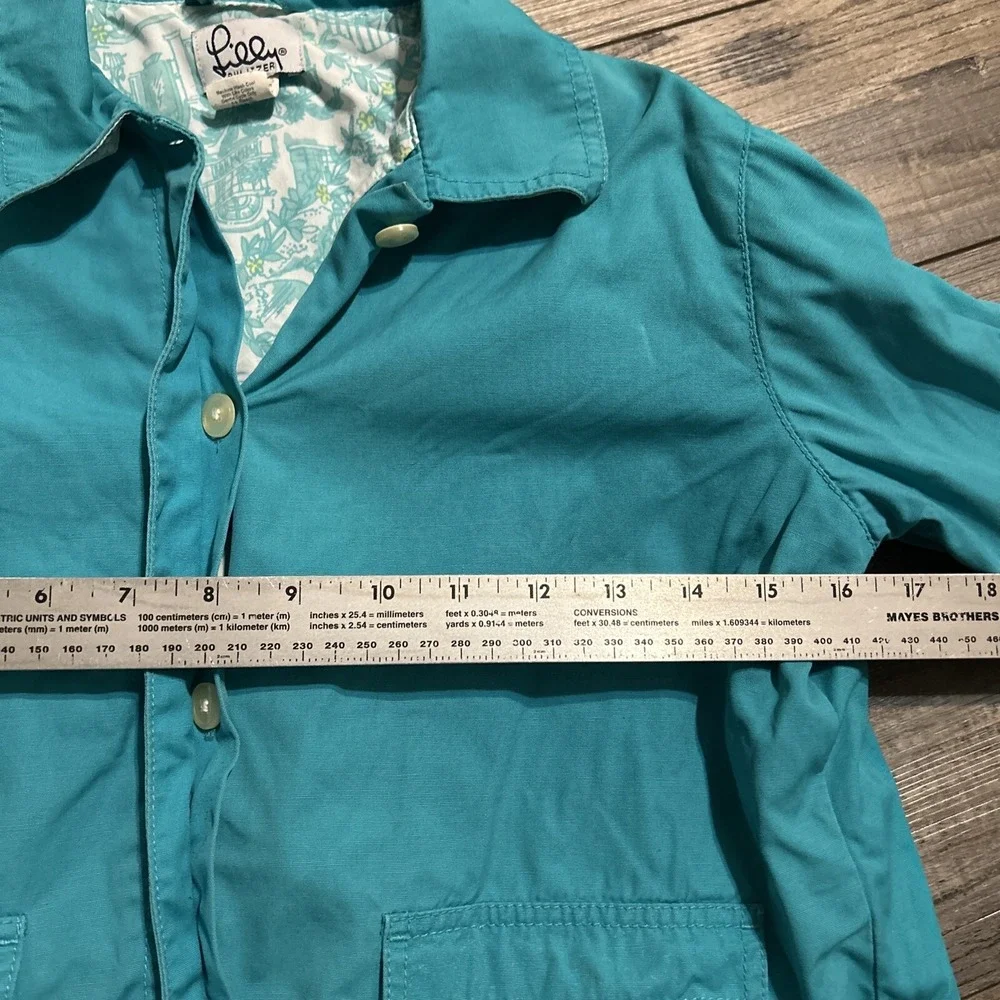 Lilly Pulitzer Girls Rain Wind Jacket Turquoise Green Size 8 Has Writing On neck